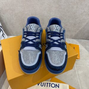 Louiss Vuittonn Crystal Covered LV Trainer Blue fixed