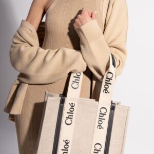CHLOEE WOODY CANVAS TOTE CUM CROSSBODY