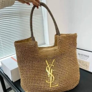 YSLL Saintt Laurentt Icare Raffia Jute Tote Bag