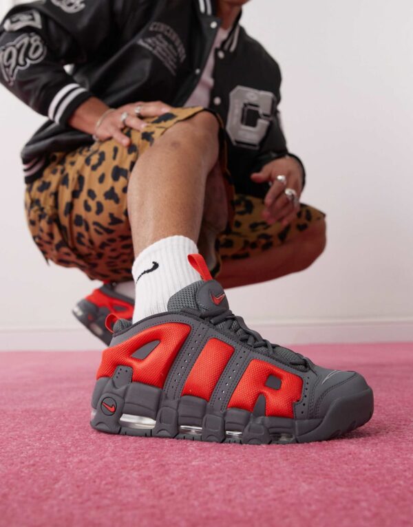 Nikee Air More Uptempo Dark Grey Light Crimson