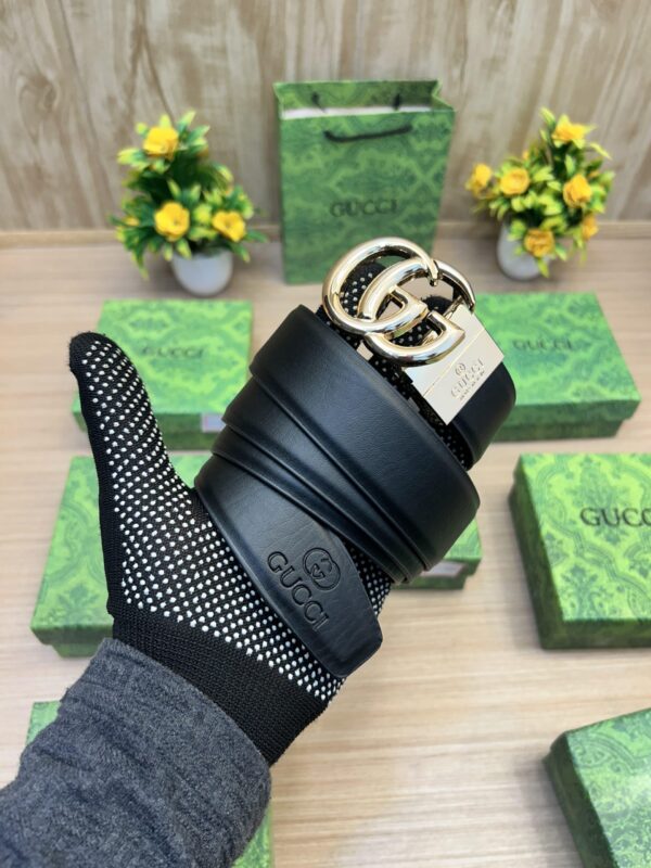 GUCCII GG Black/Brown Embossed Strip Belt