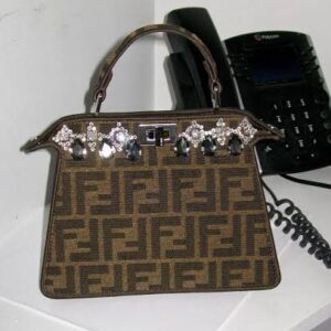 F E N D I I STUDDED PEEKABOO ICONIC SMALL SIZE GENUINE LEATHER BAG