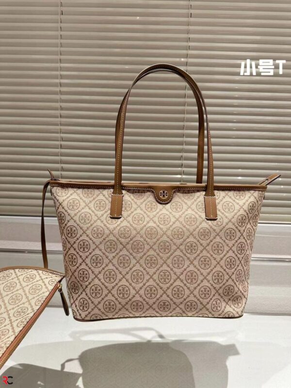TORYY BURCH T MONOGRAM TOTE BAG WITH POUCH