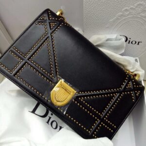 Christiann Diorr Pre-Owned Calfskin Studded Diorama Wallet