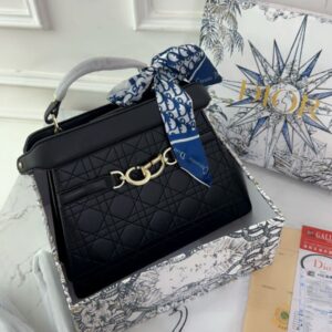 Christiann Diorr Black Leather Designer Top Handle Crossbody Bag