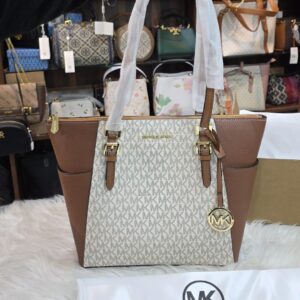 Charlotte Large Logo and Leather Top-Zip Tote Bag