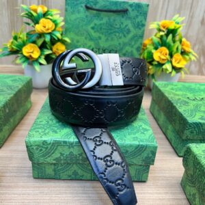 GUCCII GG Black/Brown Embossed Strip Belt