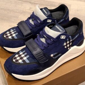 Burberryy Ramsey Leather and cotton-canvas low-top trainers