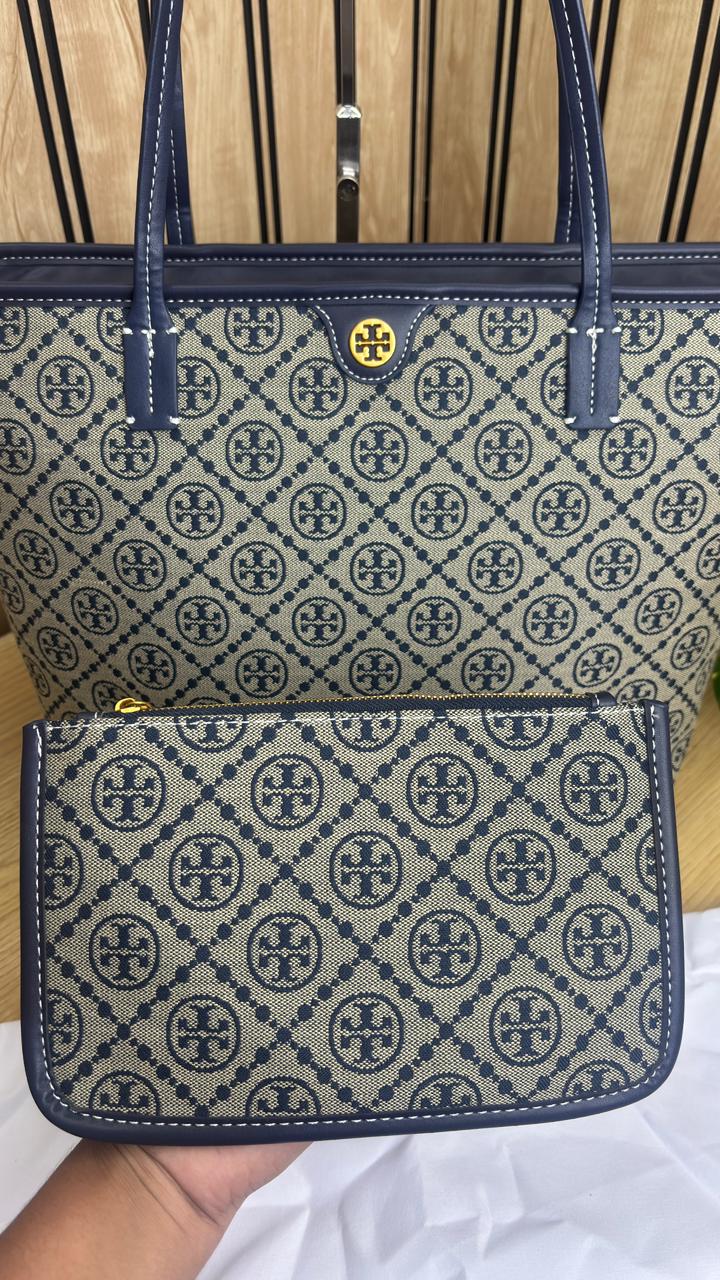 TORYY BURCHH T MONOGRAM LARGE TOTE BAG WITH POUCH - Image 6