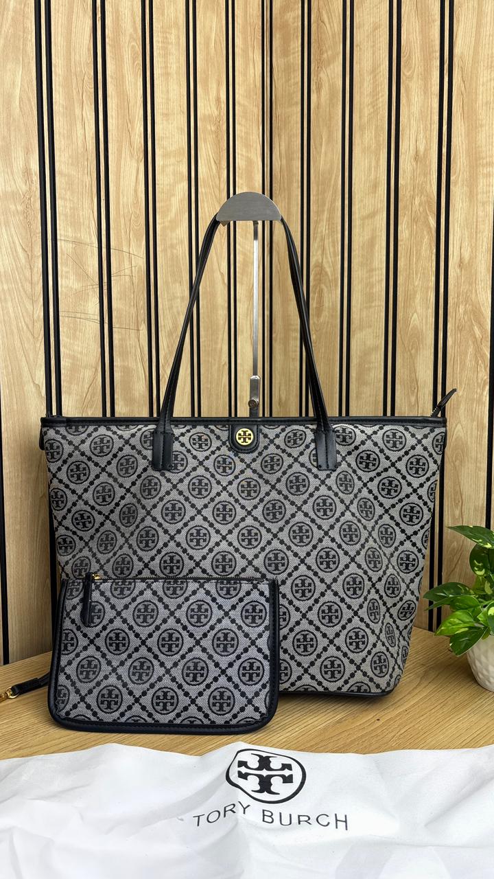 TORYY BURCHH T MONOGRAM LARGE TOTE BAG WITH POUCH - Image 8