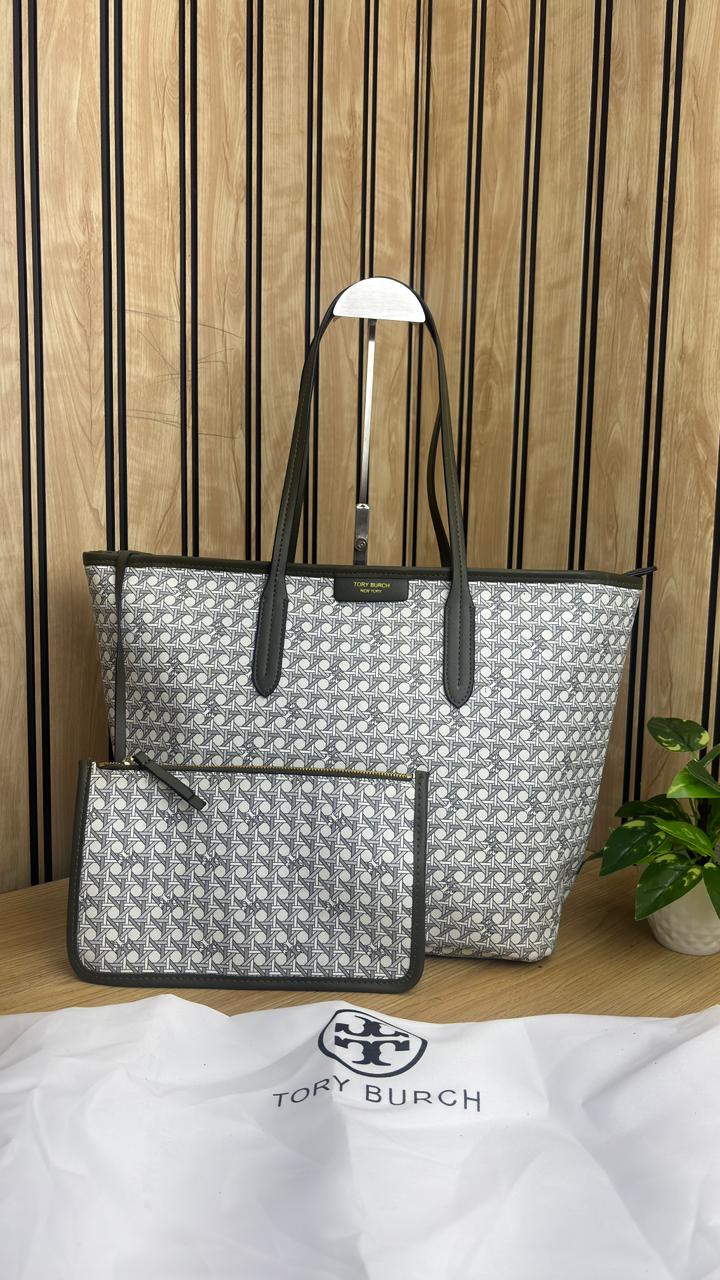 TORYY BURCHH T MONOGRAM LARGE TOTE BAG WITH POUCH - Image 10