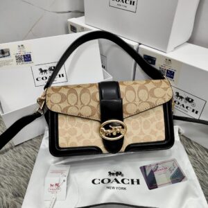 COACHH  GEORGIE SHOULDER BAG IN COLORBLOCK SIGNATURE CANVAS WITH RIVETS