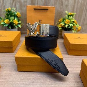 LOUISE VUITTOEN Black/Brown Revesible Embossed Strip Belt