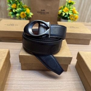 COACHE Black/Brown Embossed Strip Belt with Reversible Mate Black Buckle with Brand Box