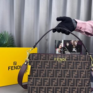 FENDIE O LOCK SWING ZUCCA WITH CHENILLE GOLD TONE HARDWARE HAND BAG
