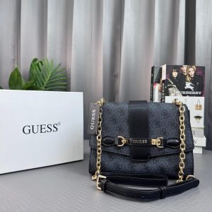 GUESSE MONOGRAM BLACK HAND BAG