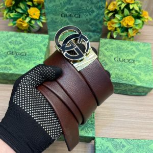 GUCCIS GG Gold / Brown Premium Quality Auto Grip Lock Buckle Belt