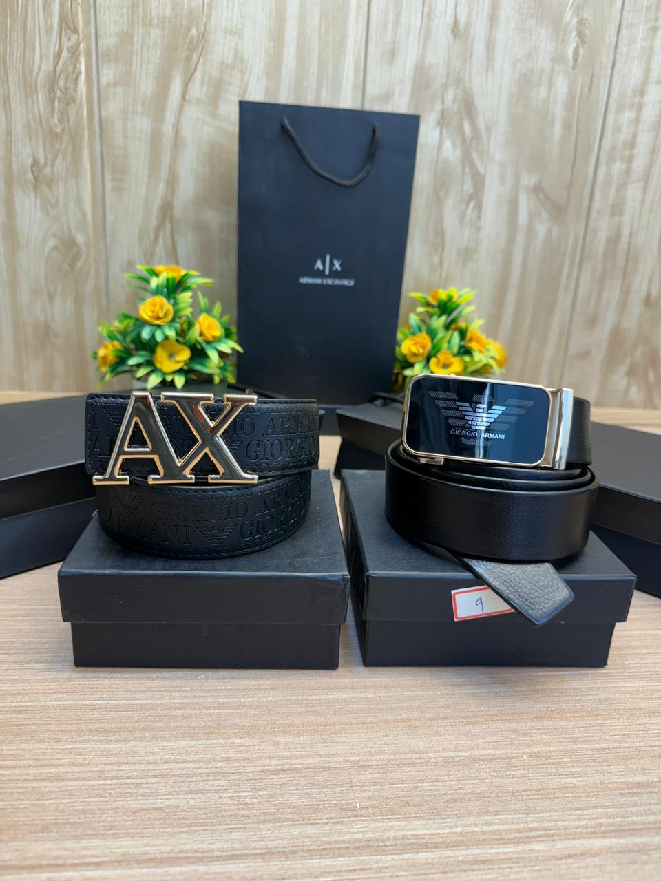 AIX Gold & Black Embossed 2 pcs Monogram Strip Belt