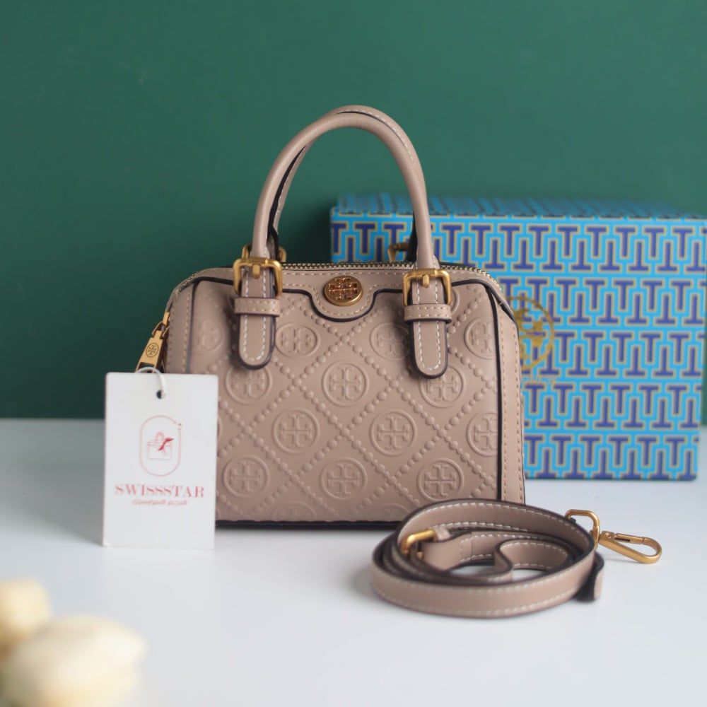 Torys Burche T Monogram Contrast Embossed Petite Barrel bag