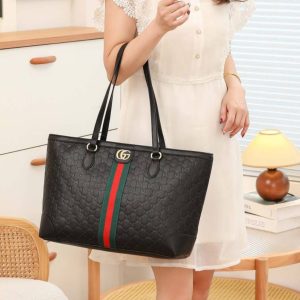 GUCCIS OPHIDIA BLACK TOTE WITH EXTRA SMALL POUCH