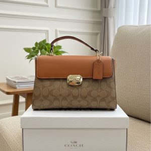 Coache Eliza Signature Top Handle High Quality Leather Bag