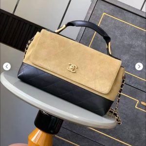 CHANELE BROWN SUEDE FLAP & BLACK QUILTED LETAHER WITH PREMIUM BOX